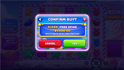 Sweet Rush Bonanza conferma acquisto Super Free Spin